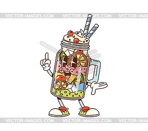 Cartoon groovy milkshake dessert retro character - color vector clipart