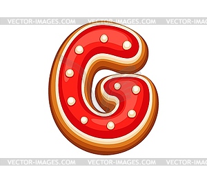 Festive gingerbread letter G with red icing - vector clipart