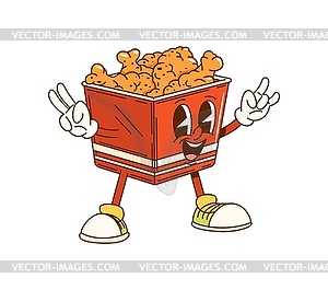 Cartoon groovy bucket fried chicken legs character - vector clipart
