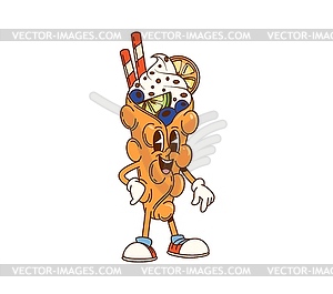 Cartoon groovy Hong Kong bubble waffle character - vector image