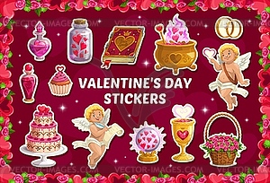 Valentine day cupids and gifts stickers pack - vector clipart