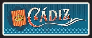 Spain Cadiz spanish city retro travel plate - vector clip art