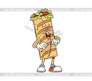 Cartoon groovy Mexican burrito character laughing - vector image