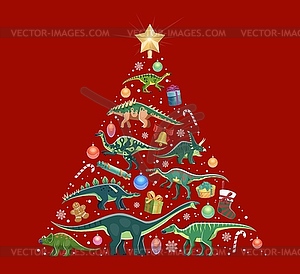 Christmas tree dinosaurs made of dino species - color vector clipart