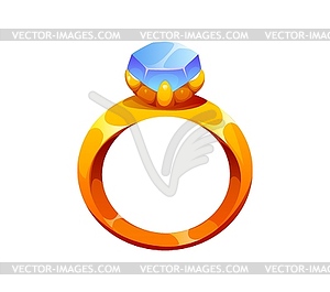 Elegant golden ring with large blue gemstone - vector clip art