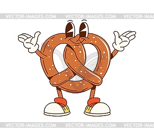 Cartoon groovy pretzel fast food retro character - vector clipart