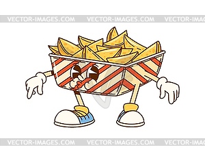 Cartoon groovy fried potato fast food character - vector image