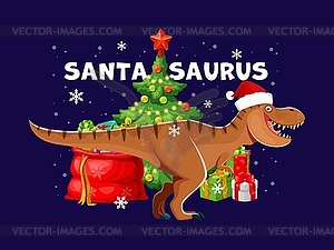 Christmas tyrannosaurus dinosaur holiday greetings - vector clipart / vector image