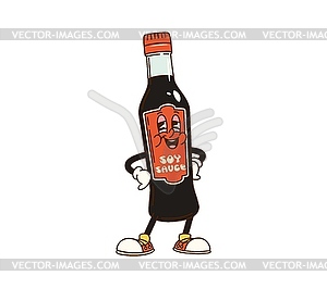 Cartoon groovy soy sauce bottle funny character - color vector clipart