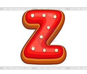 Gingerbread letter Z with red icing and white dots - vector clipart