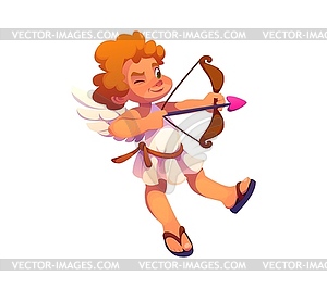 Cartoon valentine day holiday cherub aiming bow - vector clipart / vector image
