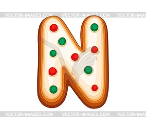 Gingerbread letter N decorated with icing dots - vector image