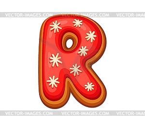 Christmas gingerbread letter R with red icing - royalty-free vector clipart