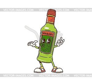 Cartoon groovy wasabi sauce bottle character - vector clip art