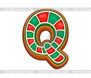 Christmas gingerbread letter Q, xmas typeface - vector clip art