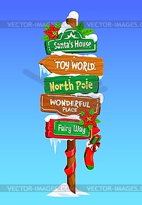 Xmas north pole signage, Christmas wood sign board - vector image