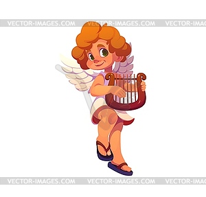 Cartoon valentine day holiday cherub playing lyre - vector image