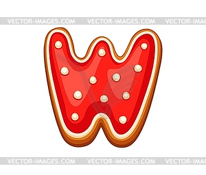 Gingerbread letter W with red icing and sprinkles - vector clipart