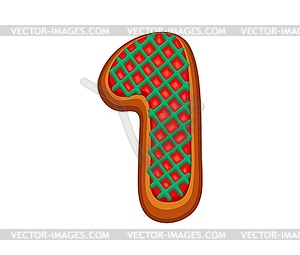 Gingerbread number one decorated with sweet icing - vector image