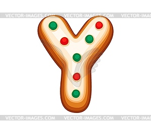 Gingerbread letter y decorated with festive icing - vector clipart