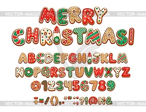 Christmas gingerbread font, x mas typeface set - vector image