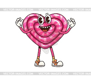 Retro groovy heart sweet candy cartoon character - vector clipart