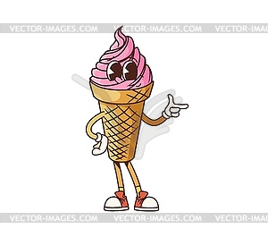 Groovy fast food ice cream cone cartoon character - vector image