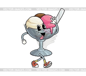 Groovy fast food ice cream sundae retro character - vector image