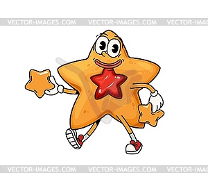 Funny groovy star cookie dessert retro character - vector clipart