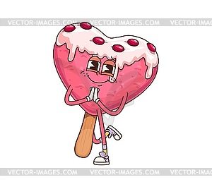 Cartoon heart shaped ice cream groovy character - royalty-free vector image