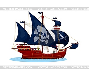 Pirate ship sailing in calm waters, corsair vessel - vector image