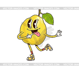 Groovy tropical quince fruit in playful pose - vector image