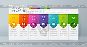 Weekly planner timeline infographic, day schedule - vector image