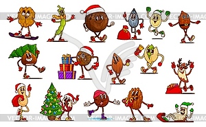 Christmas nut and bean groovy cartoon characters - vector clipart