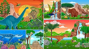 Prehistoric dinosaur characters, Jurassic collage - vector clipart