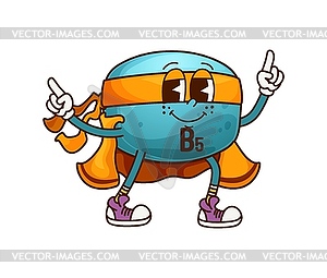 Cartoon groovy vitamin B5 superhero character - royalty-free vector clipart