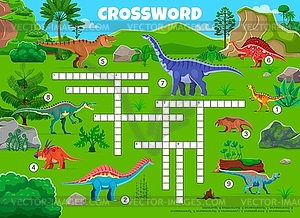 Crossword quiz game grid with Jurassic dinosaurs - vector clip art