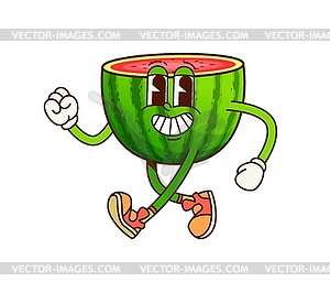 Groovy cartoon watermelon half funny character - vector clipart