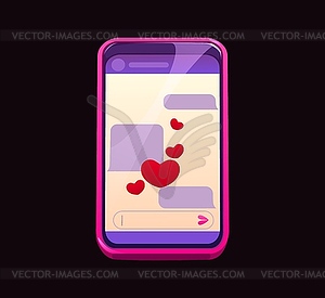 Valentine cartoon smartphone with heart emojis - vector clip art