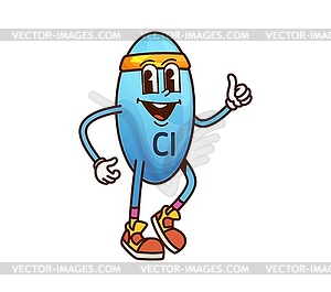 Cartoon groovy chlorine vitamin sports character - vector clipart