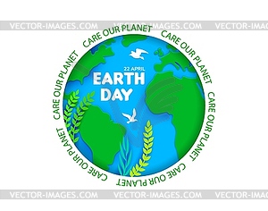 Earth day paper cut banner, save planet and nature - vector image