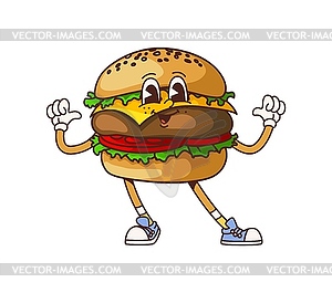 Retro groovy fast food cheeseburger character - vector clipart