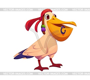 Cartoon funny pelican bird pirate corsair animal - vector clip art