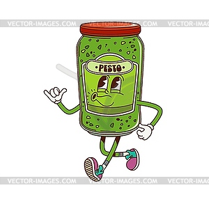 Cartoon groovy pesto sauce funny character - vector image