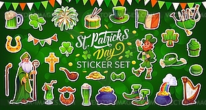 Saint Patrick Irish holiday characters stickers - vector clipart