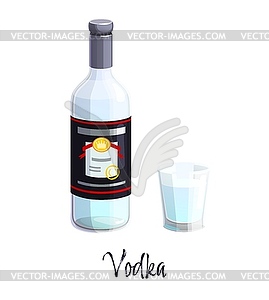 Vodka alcohol bottle and glass strong drink - vector clipart