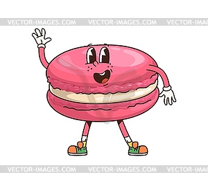 Retro groovy macaroon cartoon dessert character - vector clip art