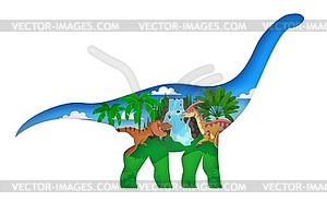 Prehistoric paper cut dinosaur with T-rex dino - vector image