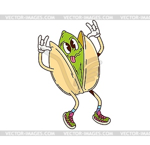 Groovy pistachio nut character cartoon food - vector image