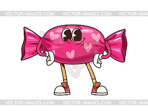 Retro groovy candy sweet character with hearts - vector clipart